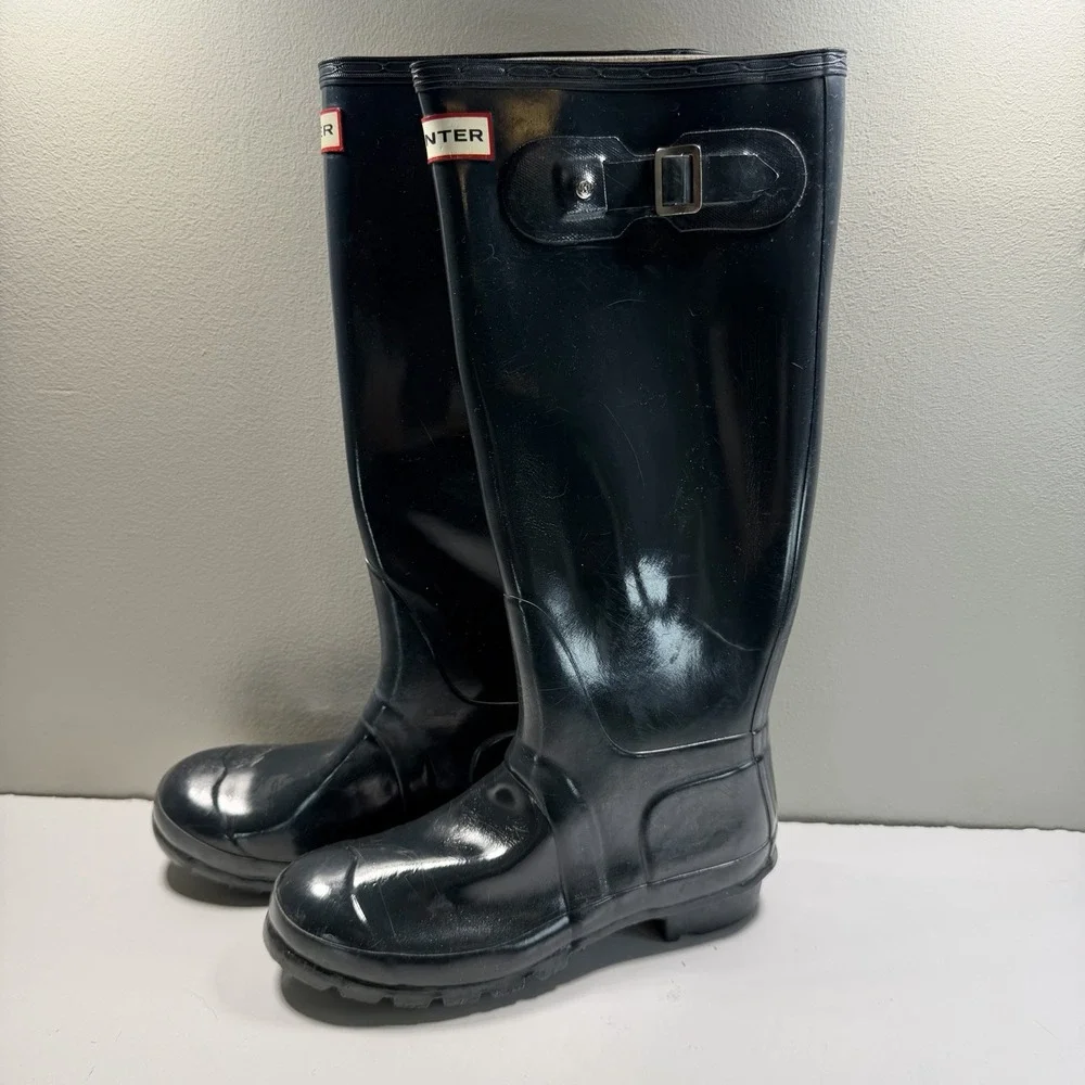 Hunter Boots Tall Black Gloss Men's 5 Women's 6 UK 4 Wellies Fisherman Rain